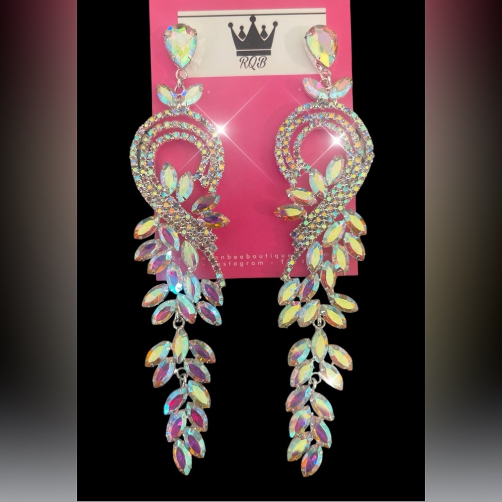 Silver Chandelier Earrings with Crystal Swirl Design